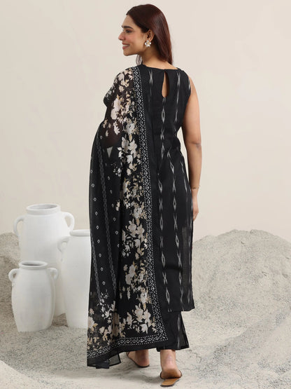 Libas Black Woven Design Cotton Straight Suit With Dupatta