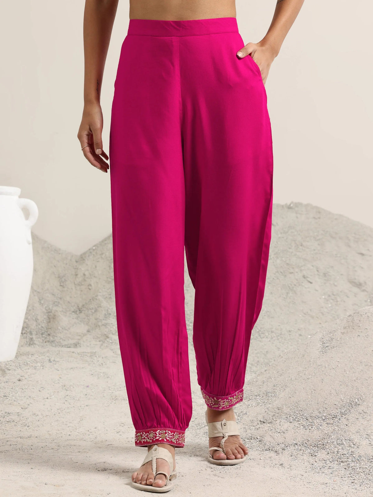 Libas Pink Embroidered Rayon Straight Suit With Dupatta