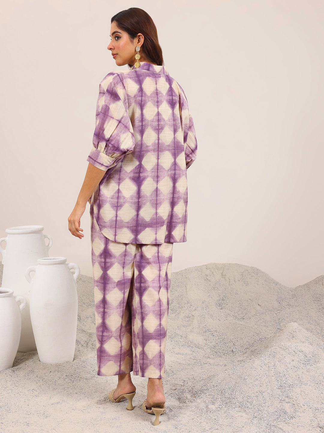 Libas Purple Printed Silk Blend Co-Ord Sets