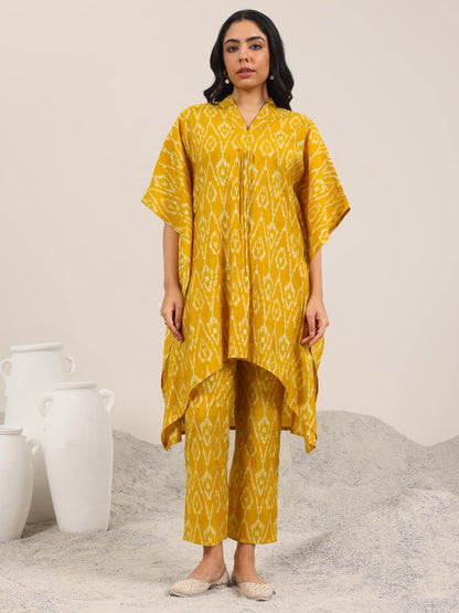 Libas Mustard Printed Silk Blend Co-Ord Sets