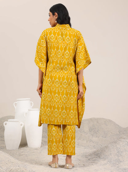 Libas Mustard Printed Silk Blend Co-Ord Sets