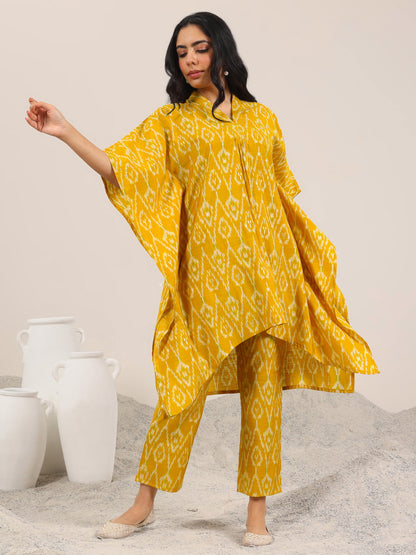 Libas Mustard Printed Silk Blend Co-Ord Sets