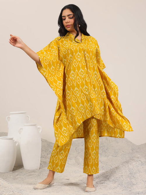 Libas Mustard Printed Silk Blend Co-Ord Sets