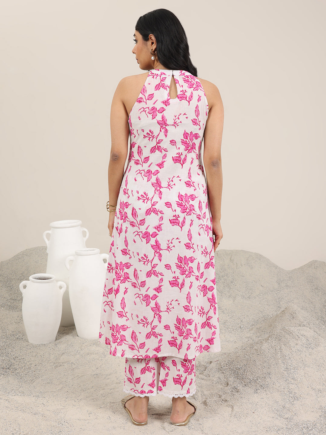Libas Off White Printed Pure Cotton A-Line Kurta Set