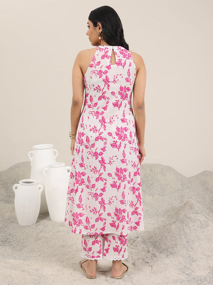 Libas Off White Printed Pure Cotton A-Line Kurta Set