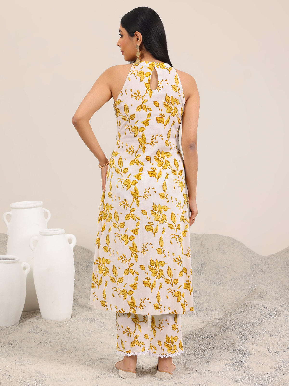Libas Off White Printed Pure Cotton A-Line Kurta Set