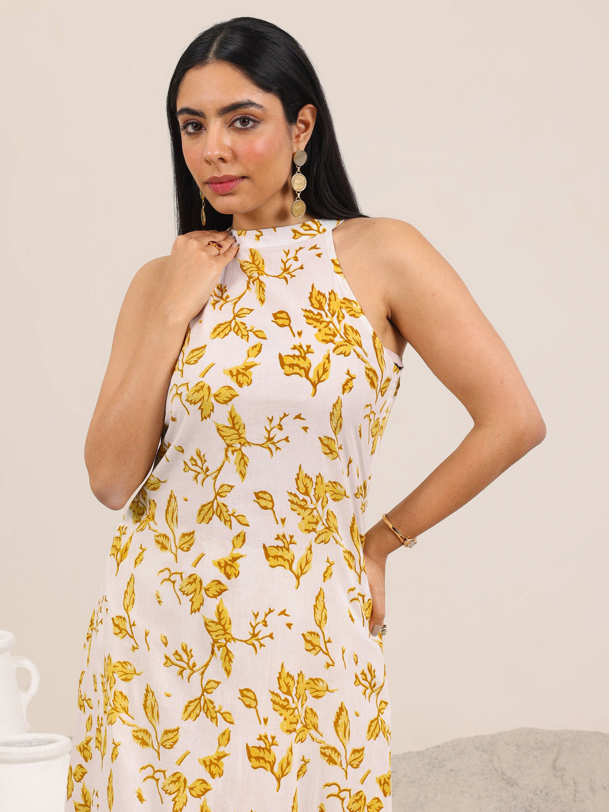 Libas Off White Printed Pure Cotton A-Line Kurta Set