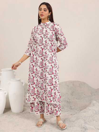 Libas Off White Printed Pure Cotton Straight Kurta Set