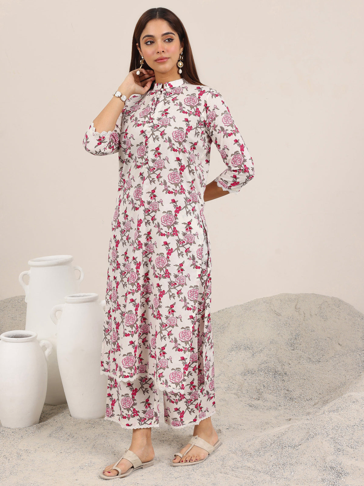Libas Off White Printed Pure Cotton Straight Kurta Set