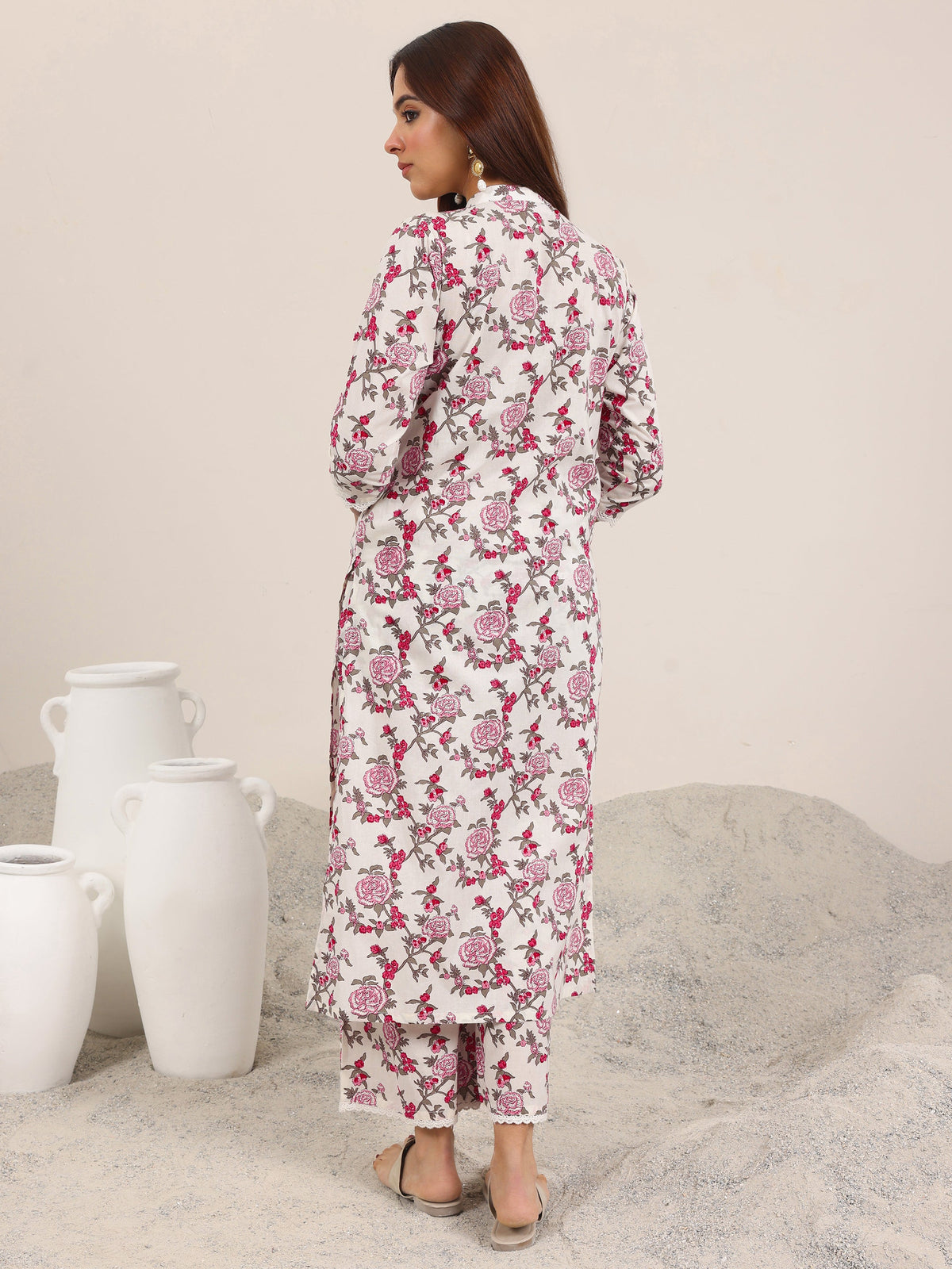 Libas Off White Printed Pure Cotton Straight Kurta Set