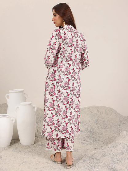 Libas Off White Printed Pure Cotton Straight Kurta Set