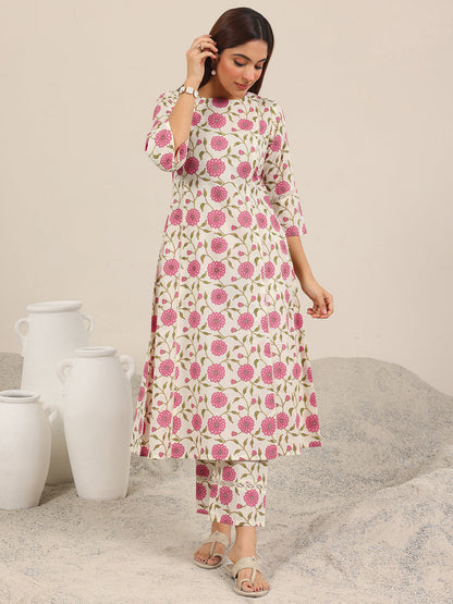 Libas Off White Printed Pure Cotton Straight Kurta Set