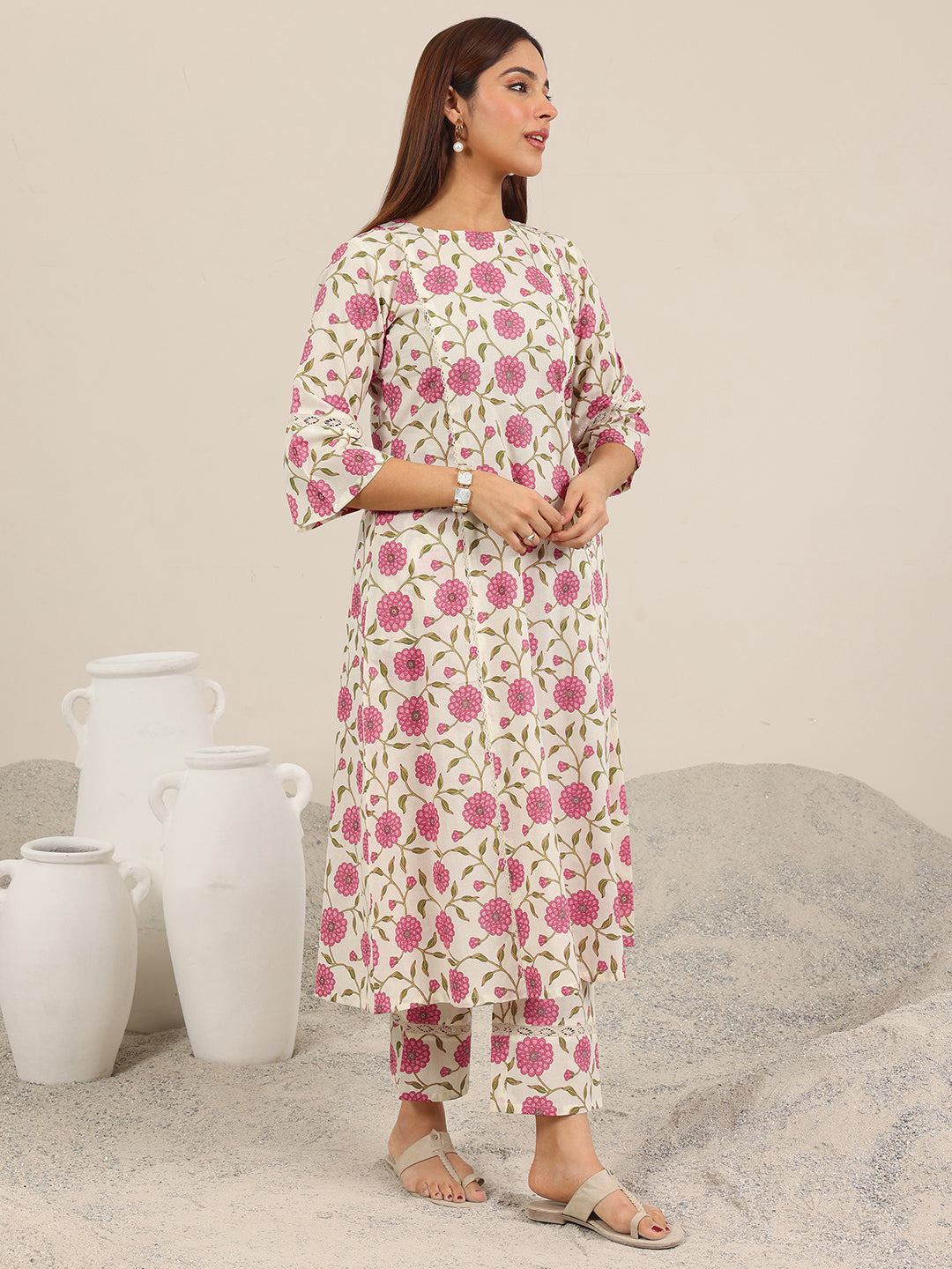 Libas Off White Printed Pure Cotton Straight Kurta Set