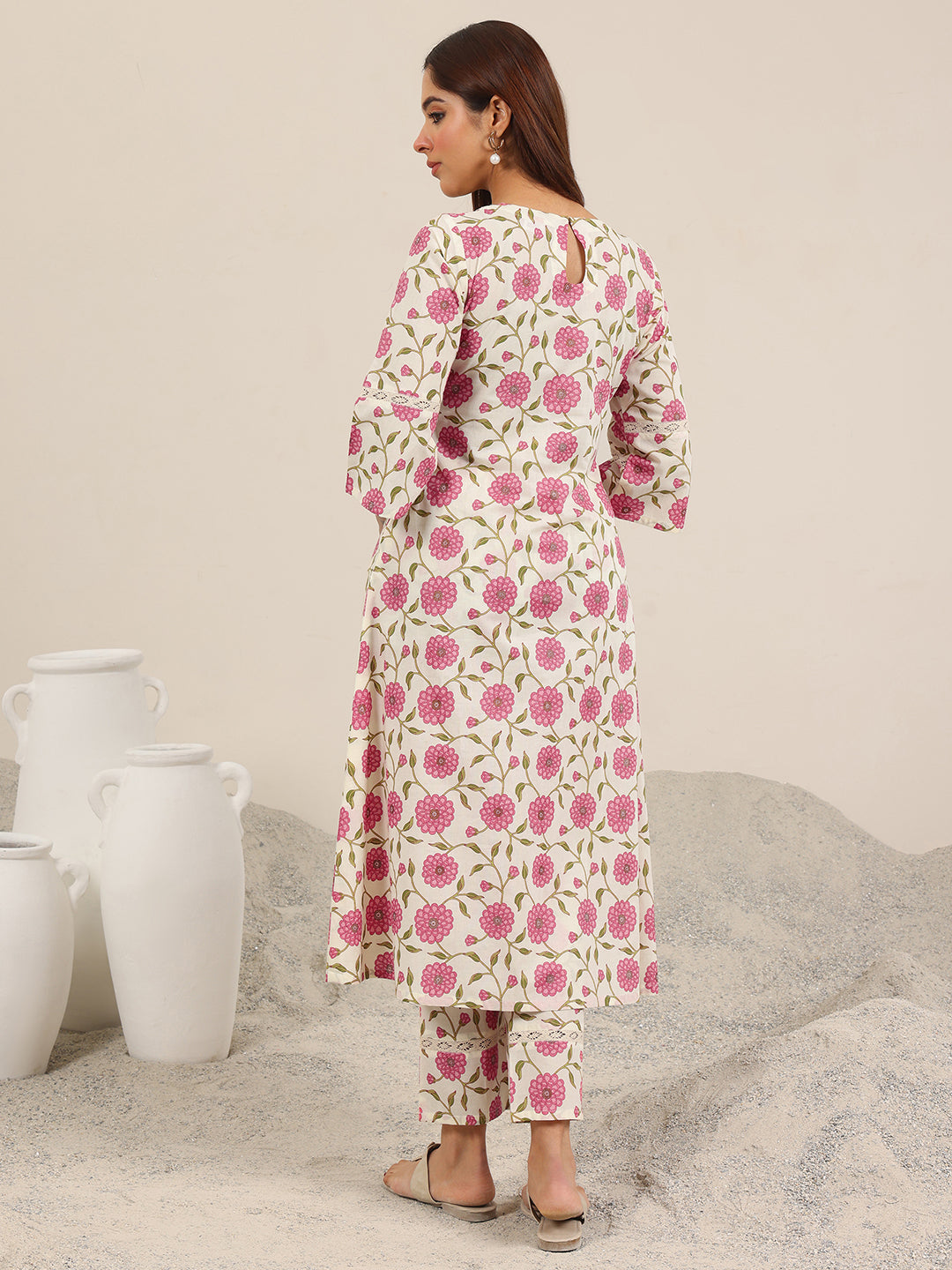Libas Off White Printed Pure Cotton Straight Kurta Set