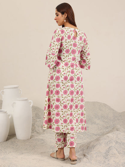 Libas Off White Printed Pure Cotton Straight Kurta Set