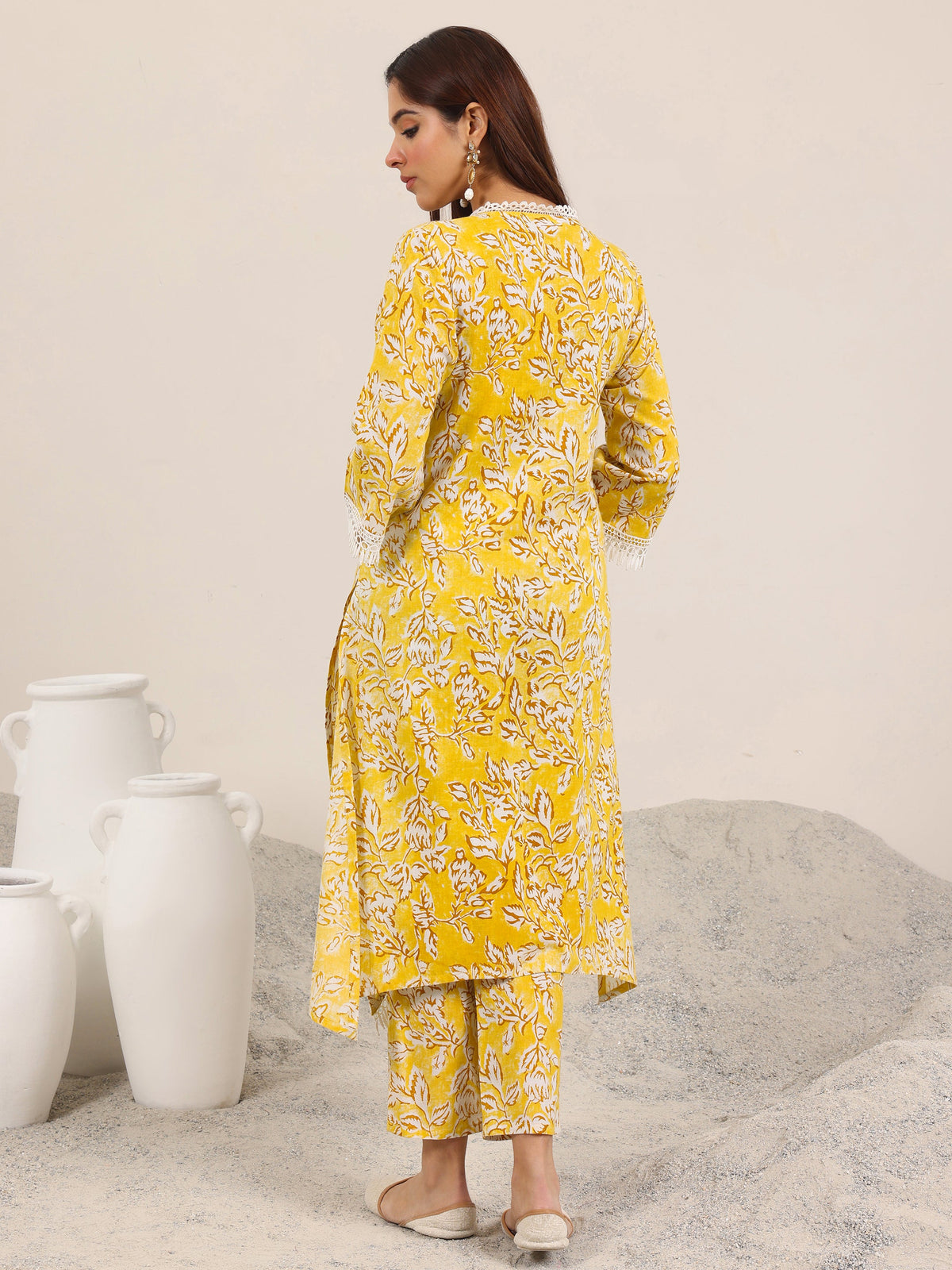 Libas Mustard Printed Pure Cotton Straight Kurta Set
