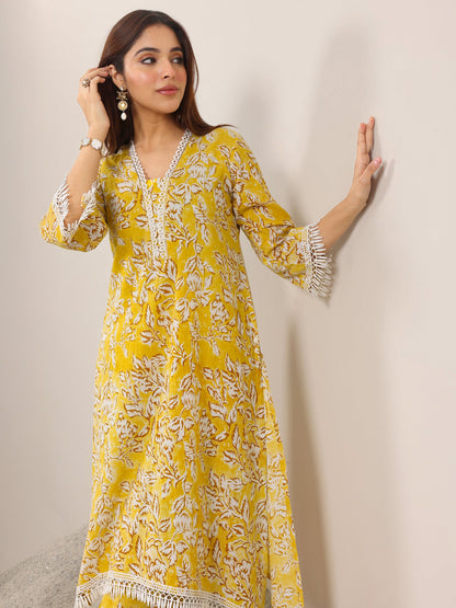 Libas Mustard Printed Pure Cotton Straight Kurta Set