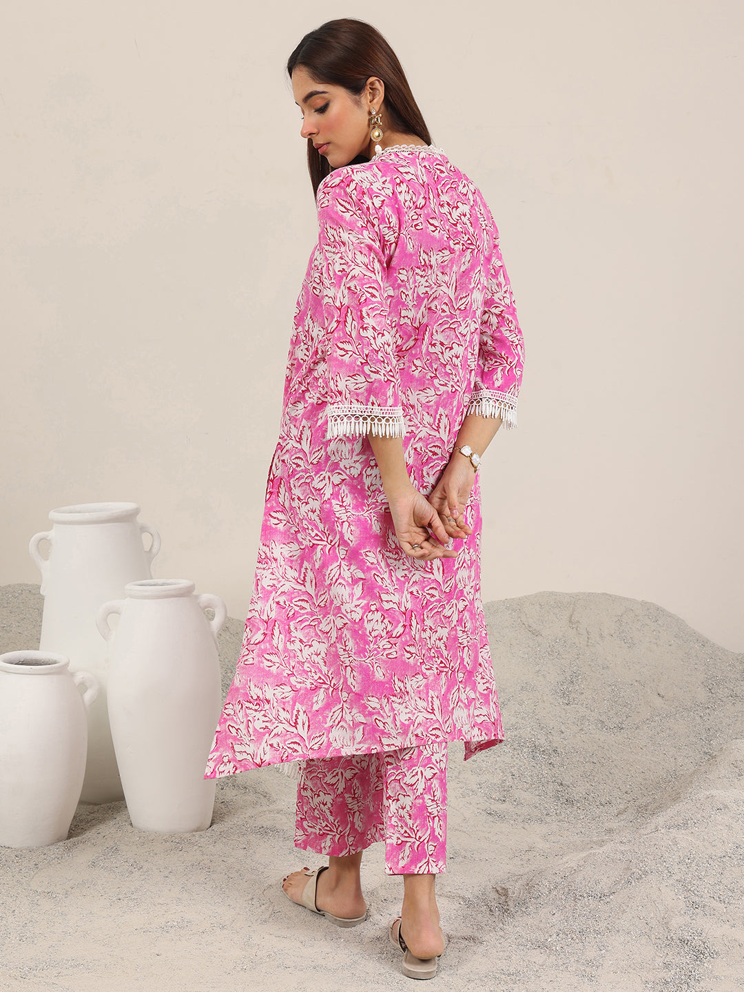 Libas Pink Printed Pure Cotton Straight Kurta Set