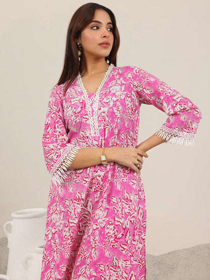Libas Pink Printed Pure Cotton Straight Kurta Set
