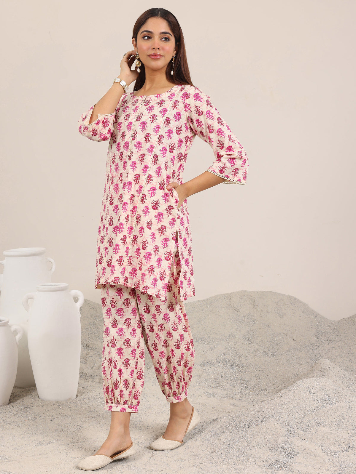 Libas Pink Printed Pure Cotton Co-Ord Sets