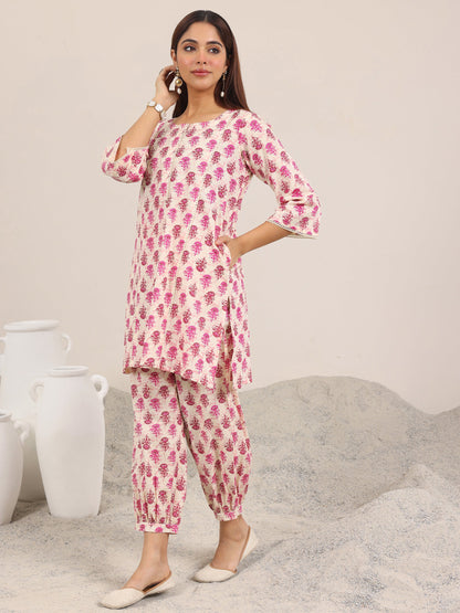 Libas Pink Printed Pure Cotton Co-Ord Sets