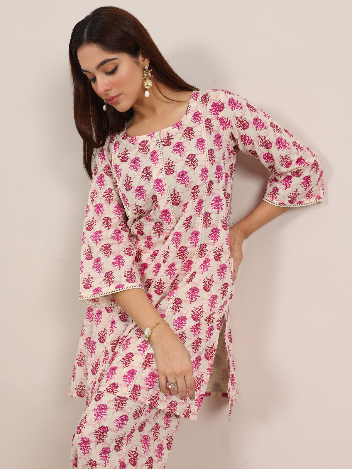Libas Pink Printed Pure Cotton Co-Ord Sets