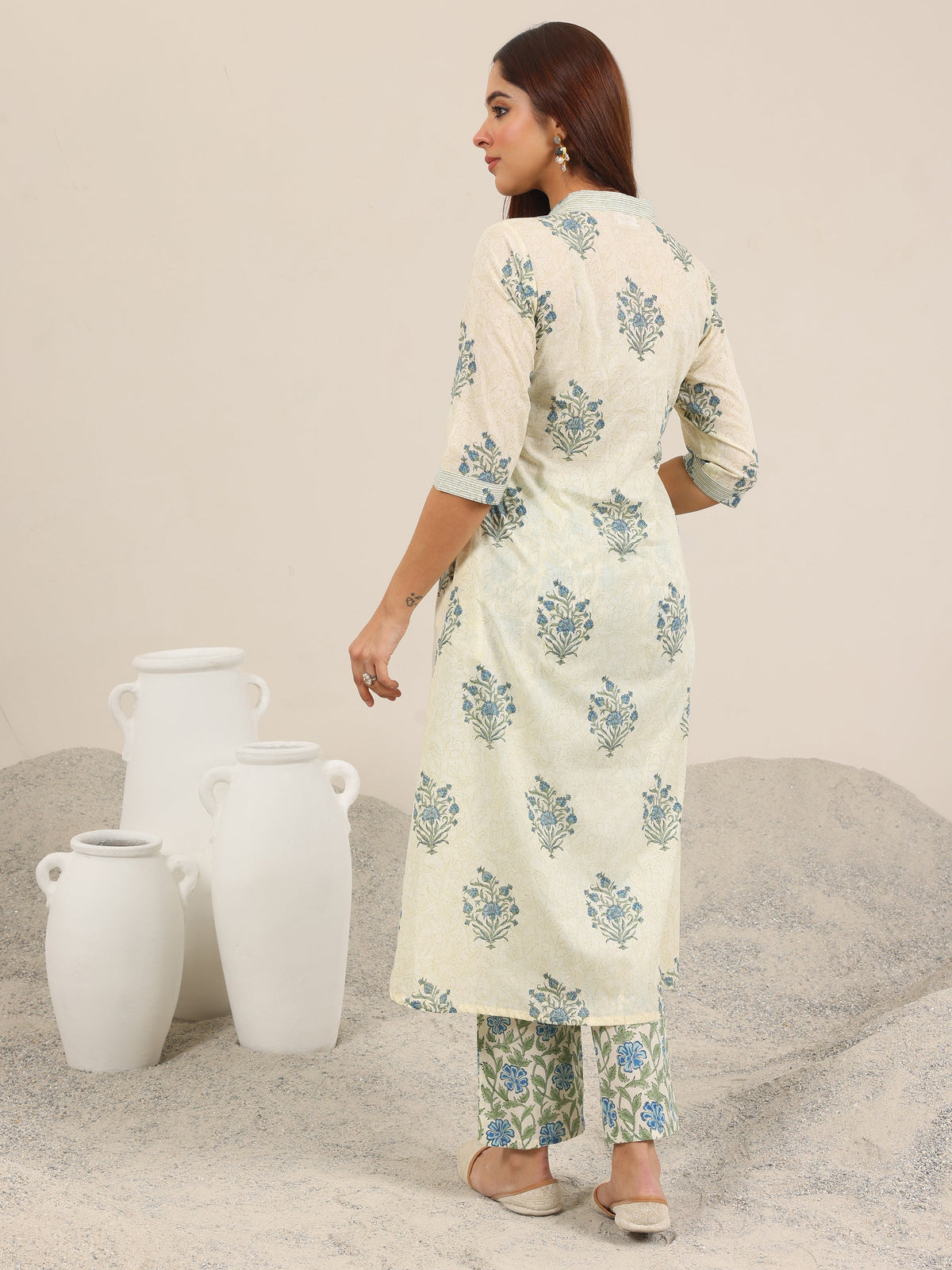 Libas Off White Printed Pure Cotton A-Line Kurta Set