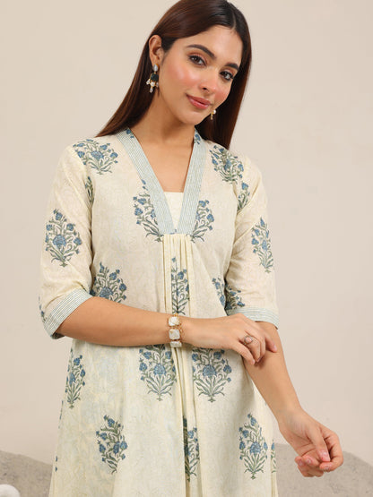 Libas Off White Printed Pure Cotton A-Line Kurta Set