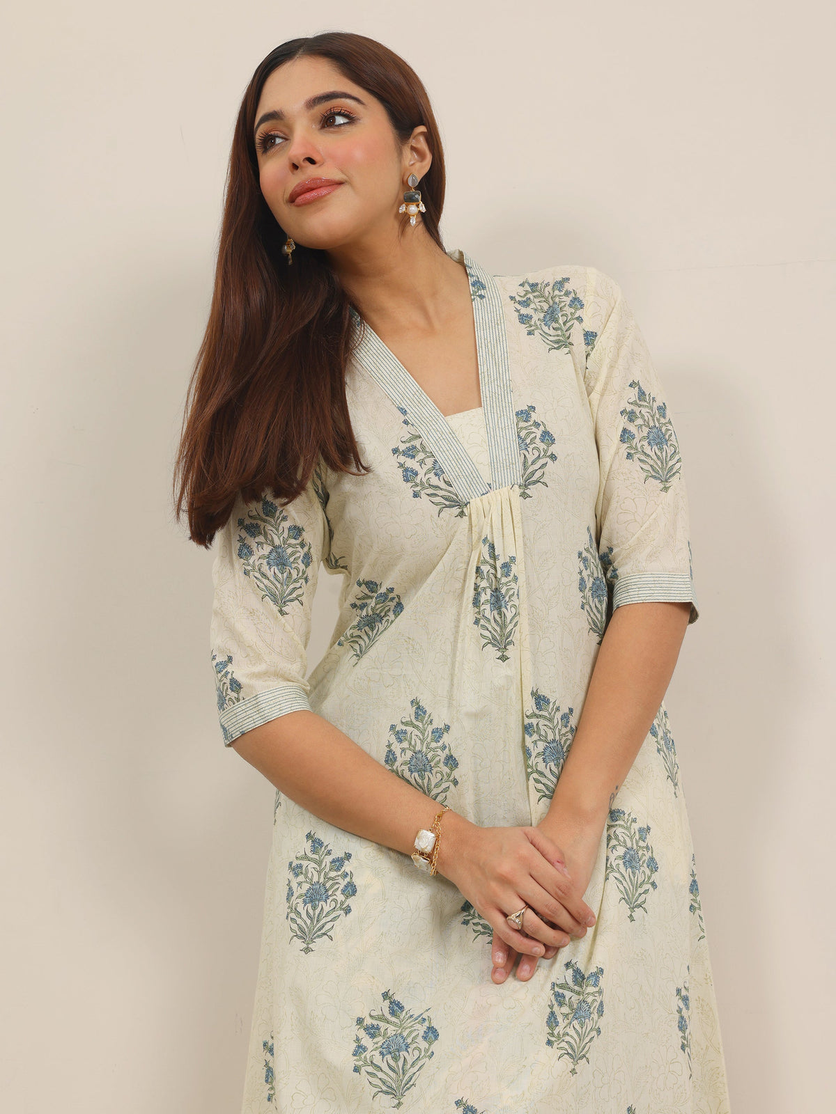 Libas Off White Printed Pure Cotton A-Line Kurta Set