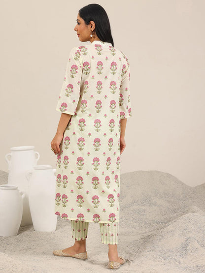 Libas Off White Printed Pure Cotton Straight Kurta Set