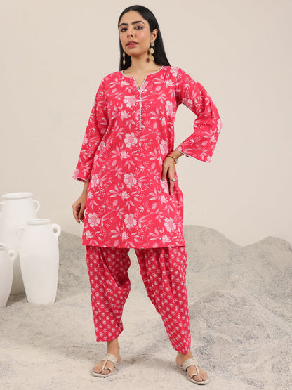 Libas Pink Printed Pure Cotton Straight Kurta Set