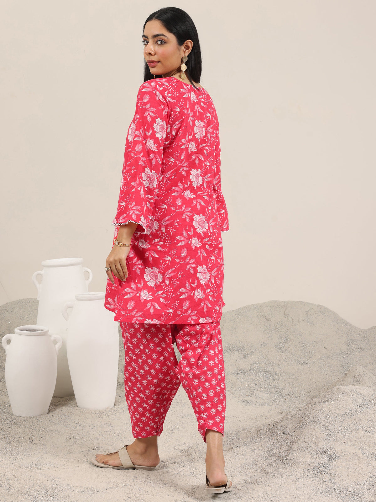 Libas Pink Printed Pure Cotton Straight Kurta Set