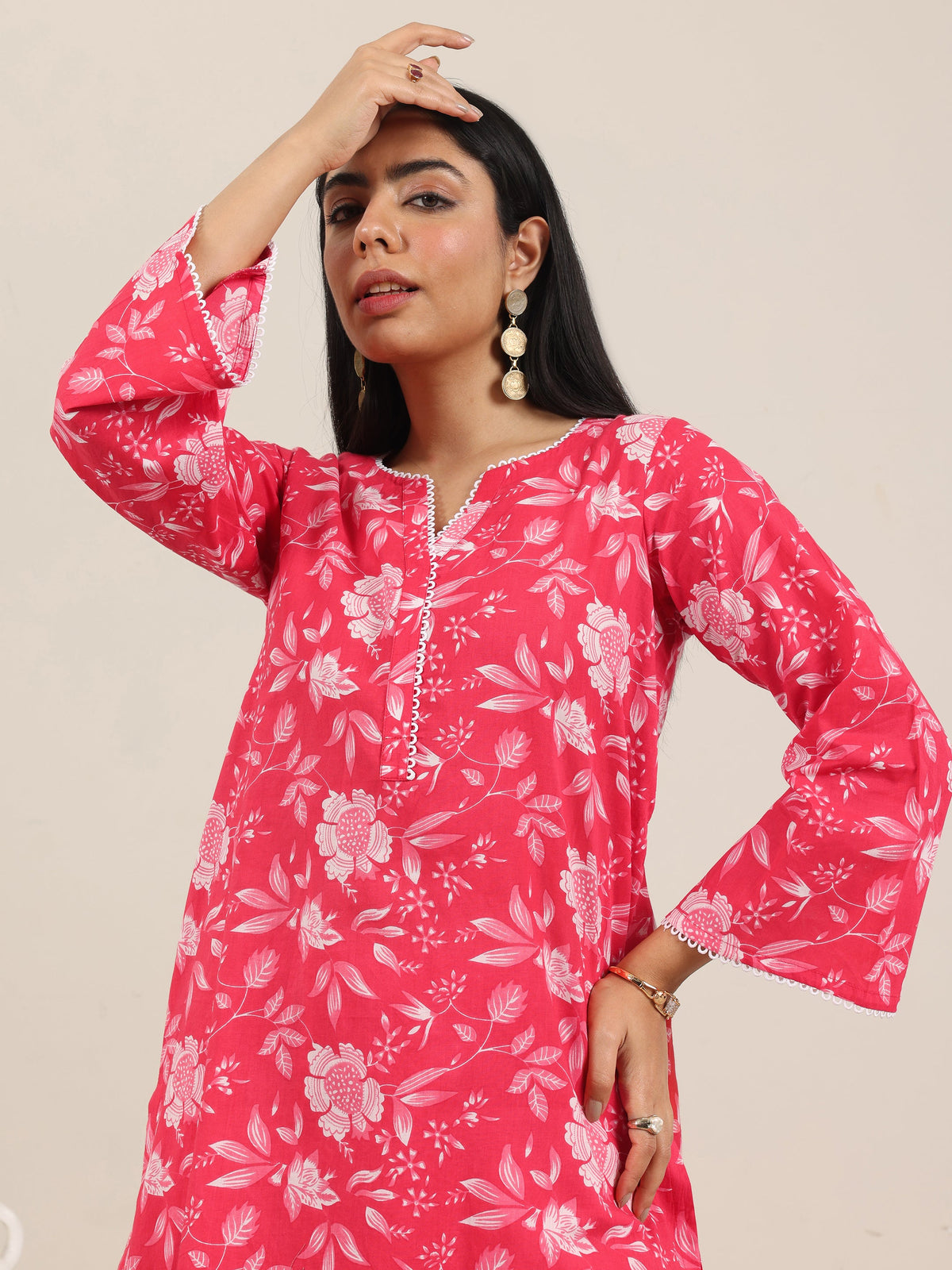 Libas Pink Printed Pure Cotton Straight Kurta Set