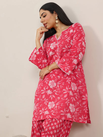 Libas Pink Printed Pure Cotton Straight Kurta Set