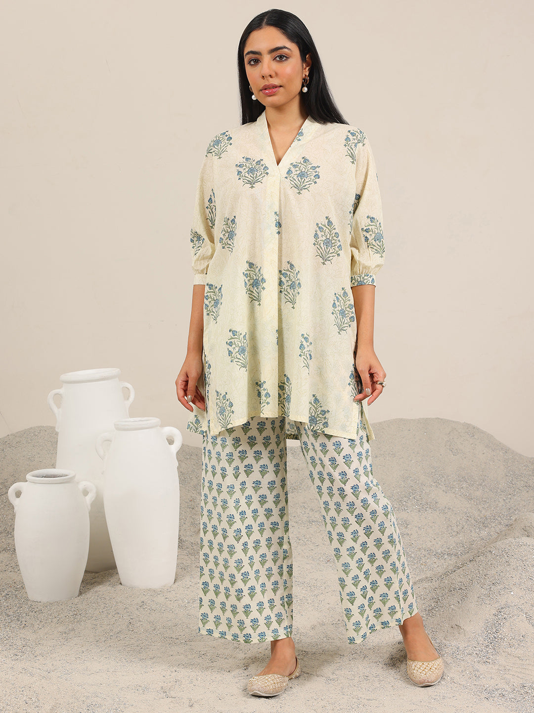 Libas Off White Printed Pure Cotton Straight Kurta Set