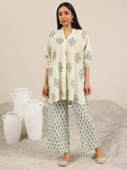 Libas Off White Printed Pure Cotton Straight Kurta Set