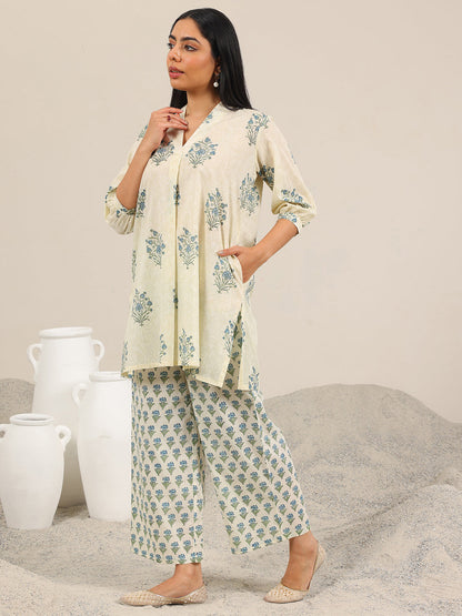 Libas Off White Printed Pure Cotton Straight Kurta Set