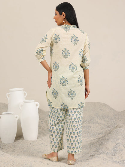 Libas Off White Printed Pure Cotton Straight Kurta Set