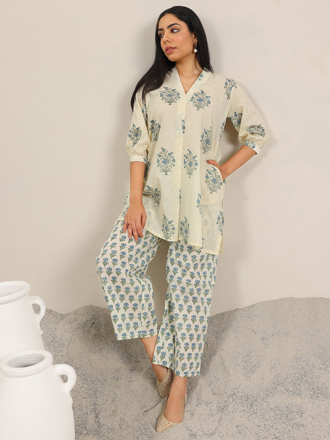 Libas Off White Printed Pure Cotton Straight Kurta Set