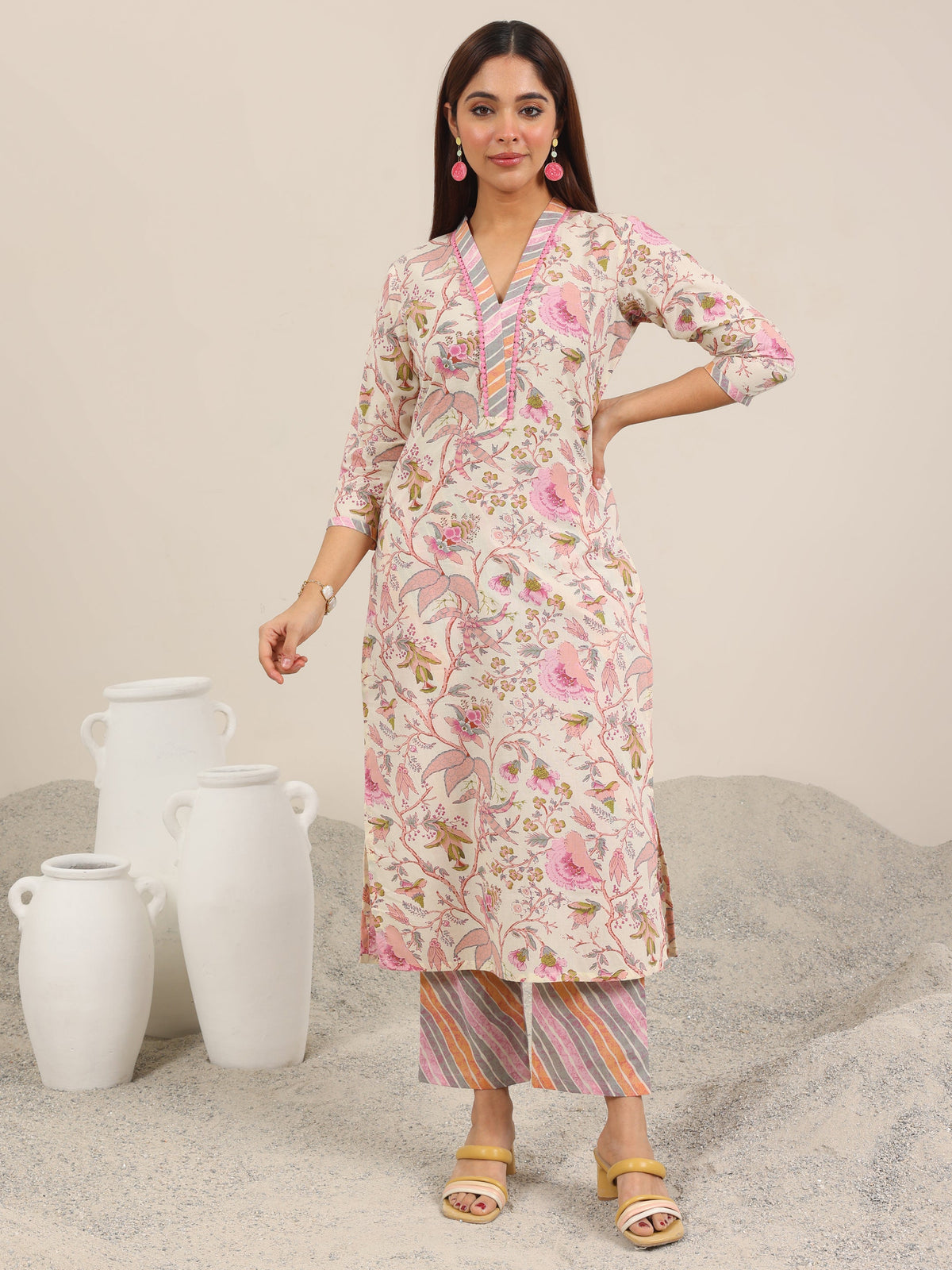 Libas Off White Printed Pure Cotton Straight Kurta Set
