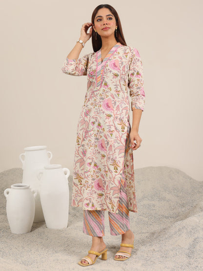 Libas Off White Printed Pure Cotton Straight Kurta Set