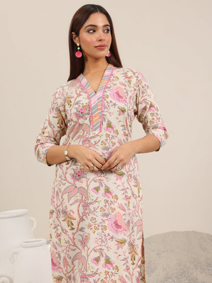 Libas Off White Printed Pure Cotton Straight Kurta Set