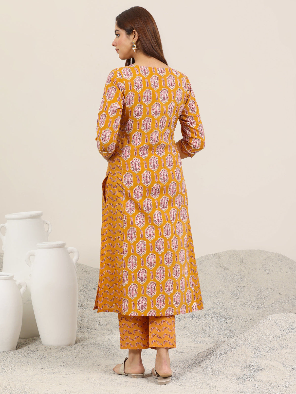 Libas Mustard Printed Pure Cotton Straight Kurta Set
