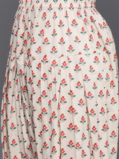 Libas Beige Printed Cotton Straight Kurta Set