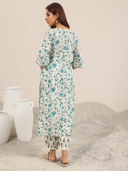 Libas Off White Printed Cotton Straight Kurta Set