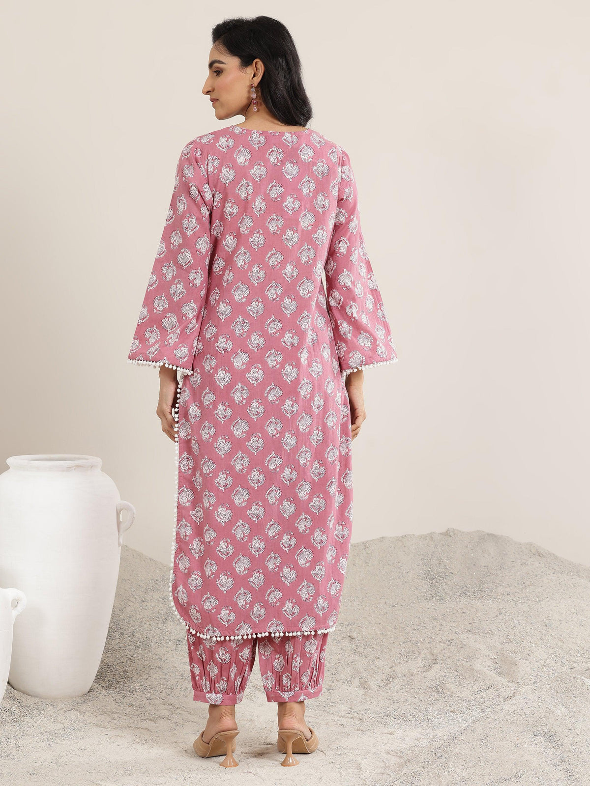 Libas Peach Printed Cotton Straight Kurta Set