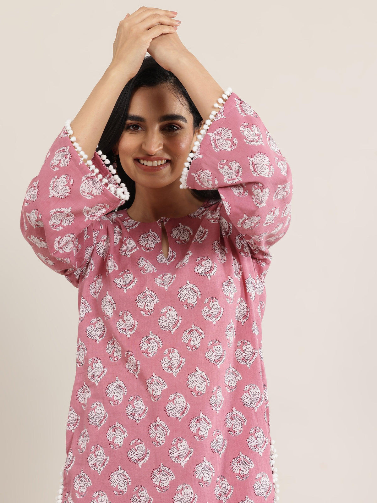 Libas Peach Printed Cotton Straight Kurta Set