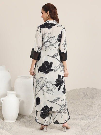 Libas Off White Printed Rayon Straight Kurta Set