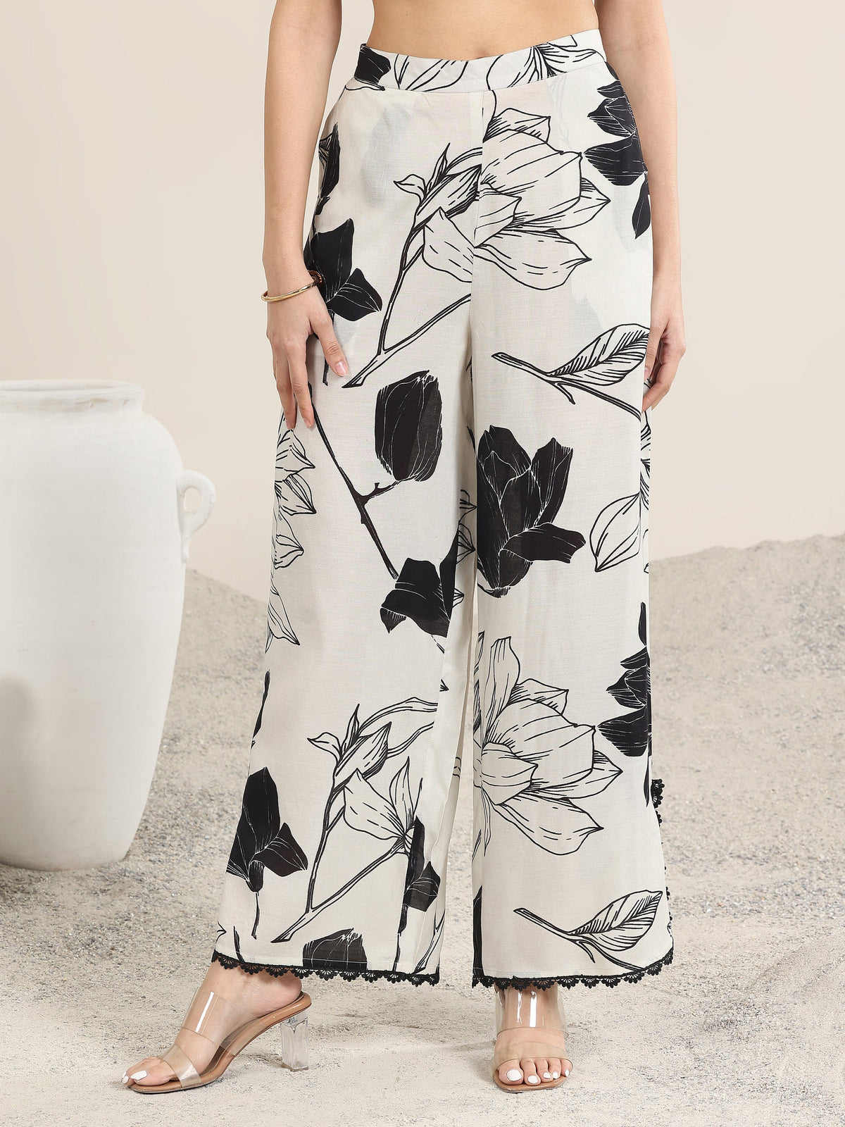 Libas Off White Printed Rayon Straight Kurta Set