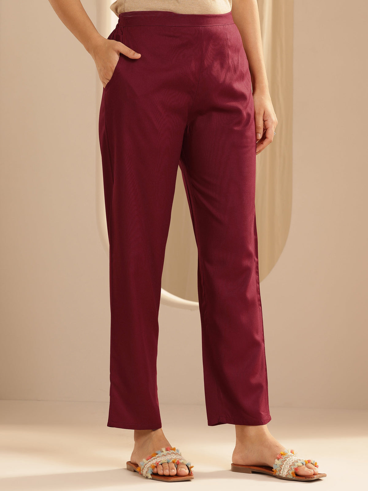 Libas Maroon Yoke Design Viscose Rayon Straight Suit Set With Dupatta